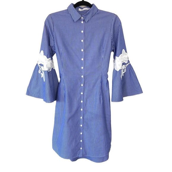 Anne Fontaine | Veleda Shirt Dress Blue White Stripe Button Up - Picture 2 of 9